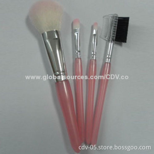4-piece gift makeup brush sets, made of plastic handle and aluminum ferrule with synthetic hair